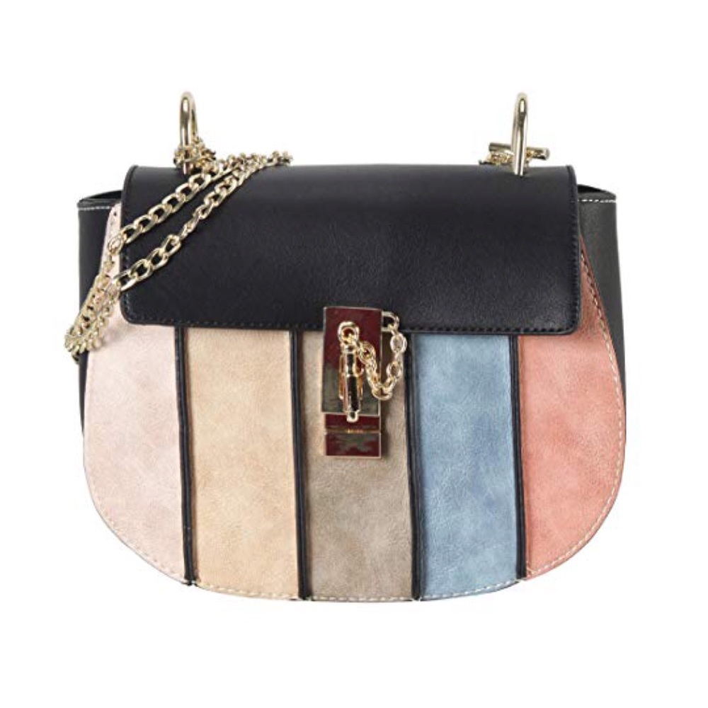 Black and Pastel Colorblock Stripe Crossbody Bag - Picture 2 of 2